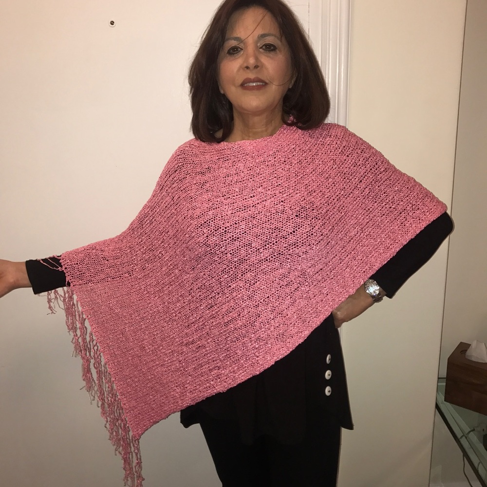 Fun Asymmetrical Poncho in Pink and Ivory